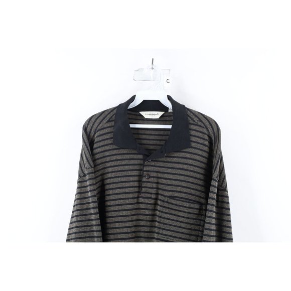 Vtg 90s Streetwear Mens Large Faded Striped Knit Long Sleeve Rugby Polo Shirt - Picture 2 of 8